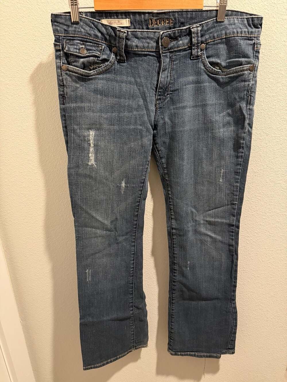 Decree Womens Bootcut Distressed Medium Wash Denim Jeans Size 15